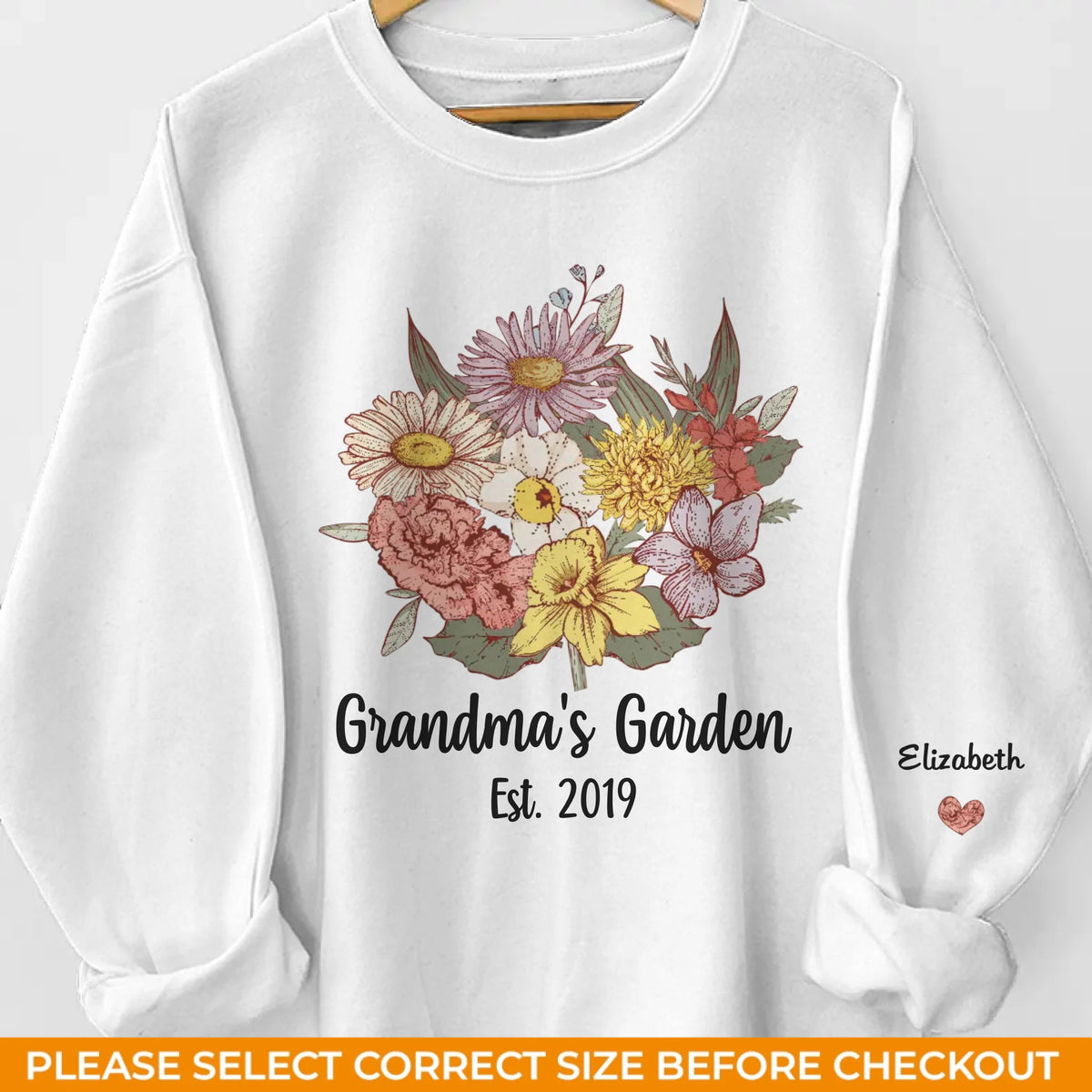Chaque fleur raconte une histoire, chaque nom est porteur d'amour - Sweat-shirt unisexe personnalisé avec motif sur la manche - Fête des Mères, cadeau pour maman, grand-mère