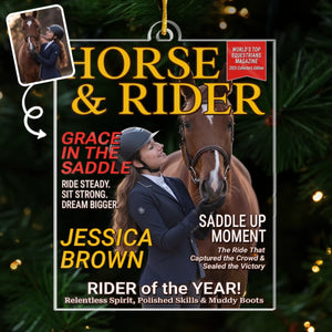Custom Photo Magazine Acrylic Ornament - Personalized Christmas Birthday Gifts For Men and Women, Horse Lovers - Born To Ride