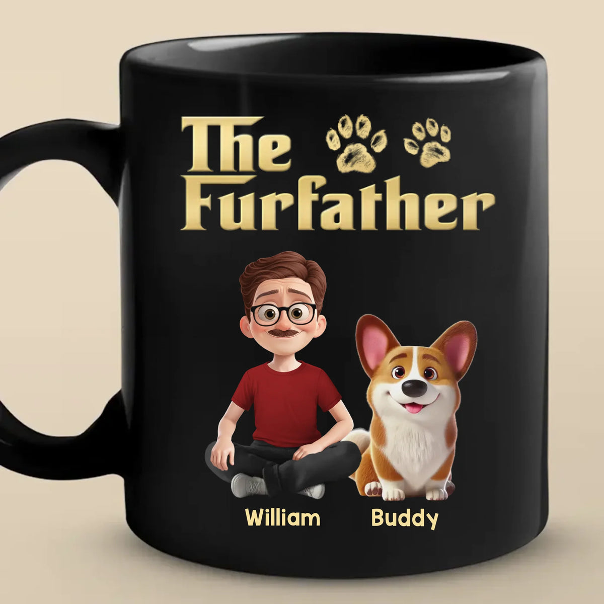 Custom Black Mug - Personalized Birthday Gifts For Dog Cat Lovers, Dog Dad And Mom, Cat Owners - The Furfather Never Walks Alone