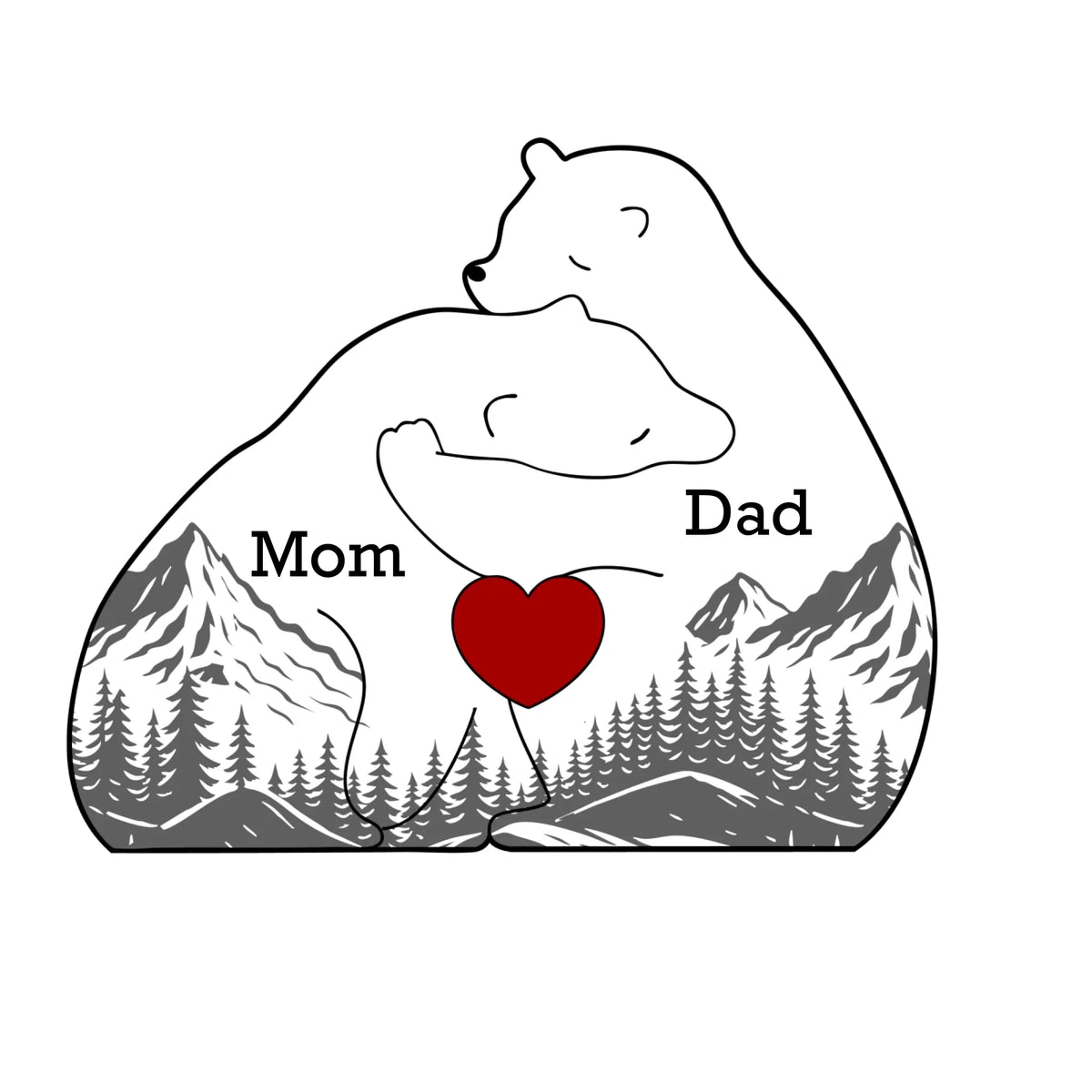 Our Love Is Bear Strong - Puzzle en bois personnalisé en forme d'ours - Sculptures d'animaux en bois, ornements de table en sculpture sur bois, décoration en bois sculpté - Cadeau pour les membres de la famille