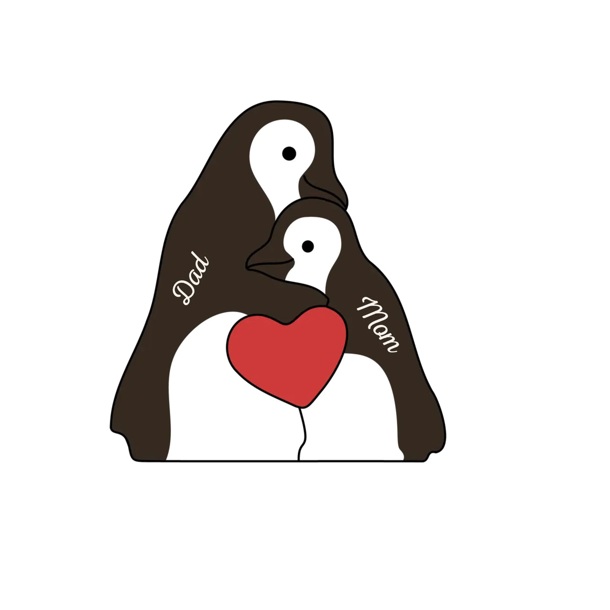 Two Hearts, One Snowy Journey - Family Personalized Custom Penguin Shaped Wooden Art Puzzle - Wooden Pet Carvings, Wood Sculpture Table Ornaments, Carved Wood Decor - Gift For Family Members