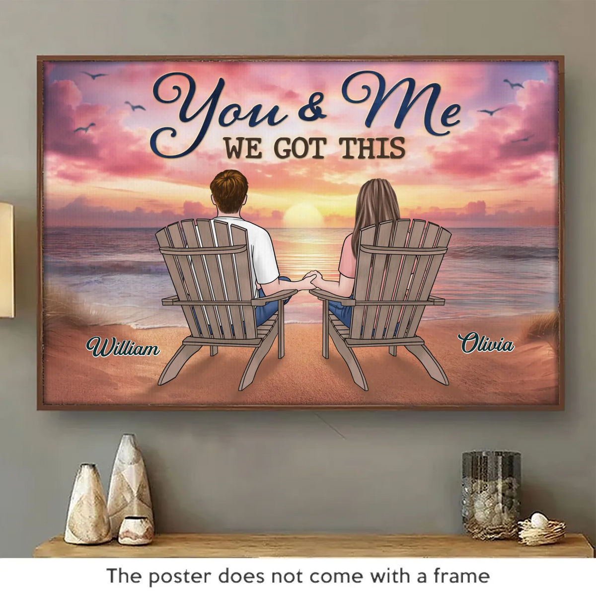 Deux cœurs, une vie d'amour - Affiche horizontale personnalisée pour chien - Cadeau pour couples, propriétaires d'animaux et amoureux des animaux