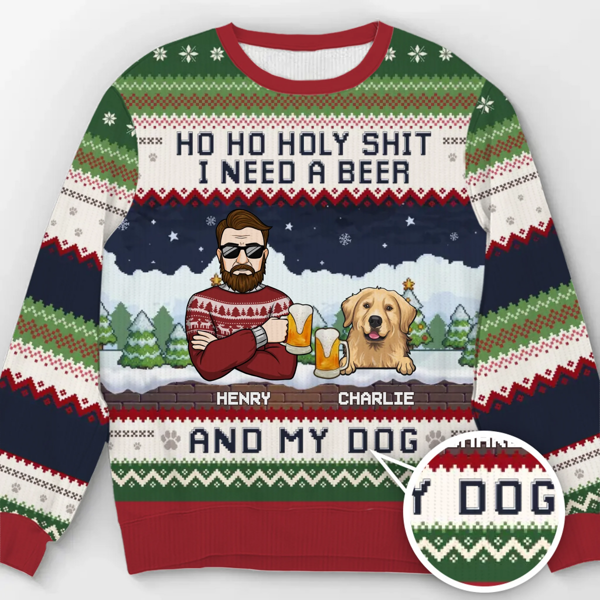 Nous avons besoin d'une bière et de nos chats - Sweat-shirt moche personnalisé pour chien et chat - Pull en laine unisexe - Cadeau de Noël pour mari, femme, propriétaires d'animaux, amoureux des animaux