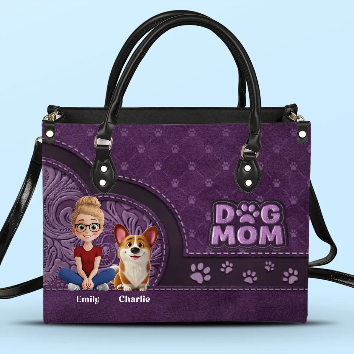 Maman chien, plus d'amour et moins d'aboiements - Sac à main en cuir personnalisé pour chien - Fête des Mères, cadeau pour les propriétaires d'animaux et les amoureux des animaux