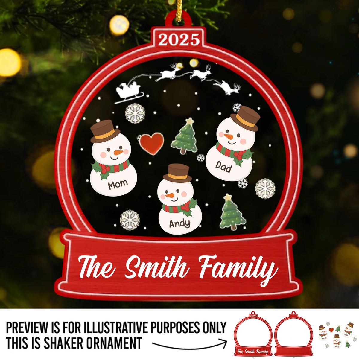 Custom 3 Layers Shaker Ornament - Personalized Christmas Birthday Gifts For Mom, Dad, Kids - A Frosty Family Keepsake