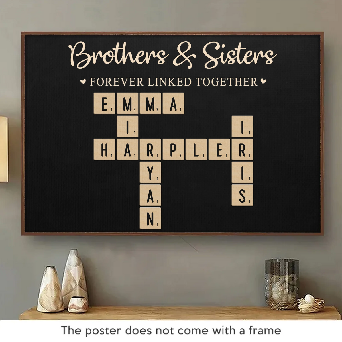 Liés à jamais - Affiche horizontale personnalisée pour la famille - Cadeau de Noël pour les membres de la famille, les frères et sœurs