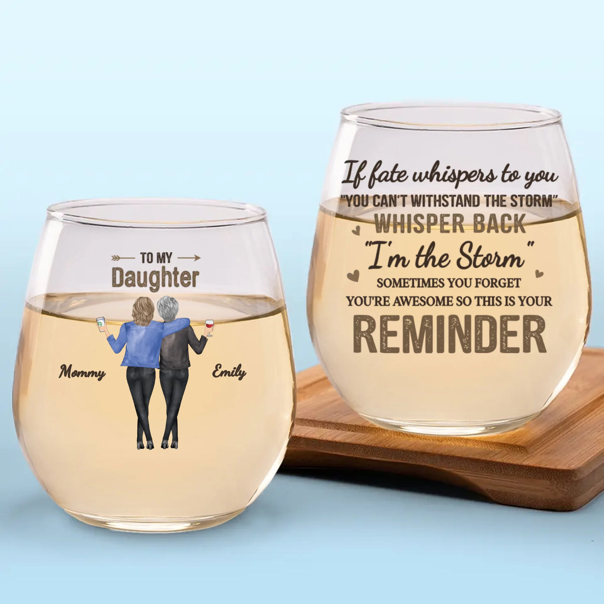 Côte à côte pour la vie - Verre à vin personnalisé pour la famille - Cadeau de Noël pour maman et fille