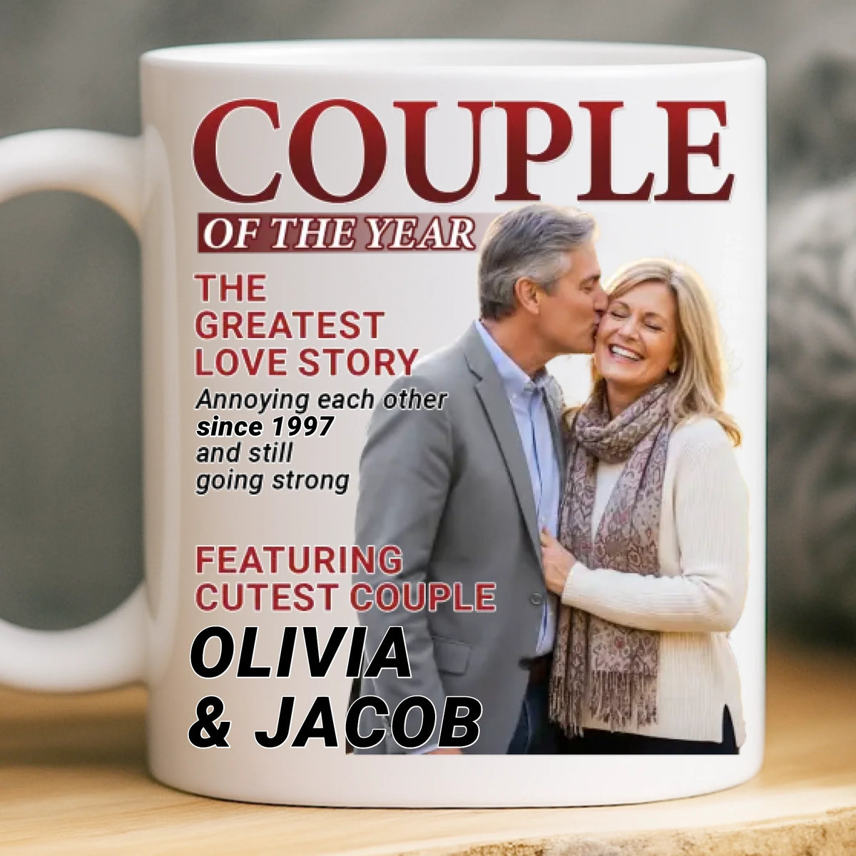 Custom Photo Magazine Mug - Personalized Anniversary Wedding Gifts For Husband And Wife, Him And Her - Love Grows Louder With You