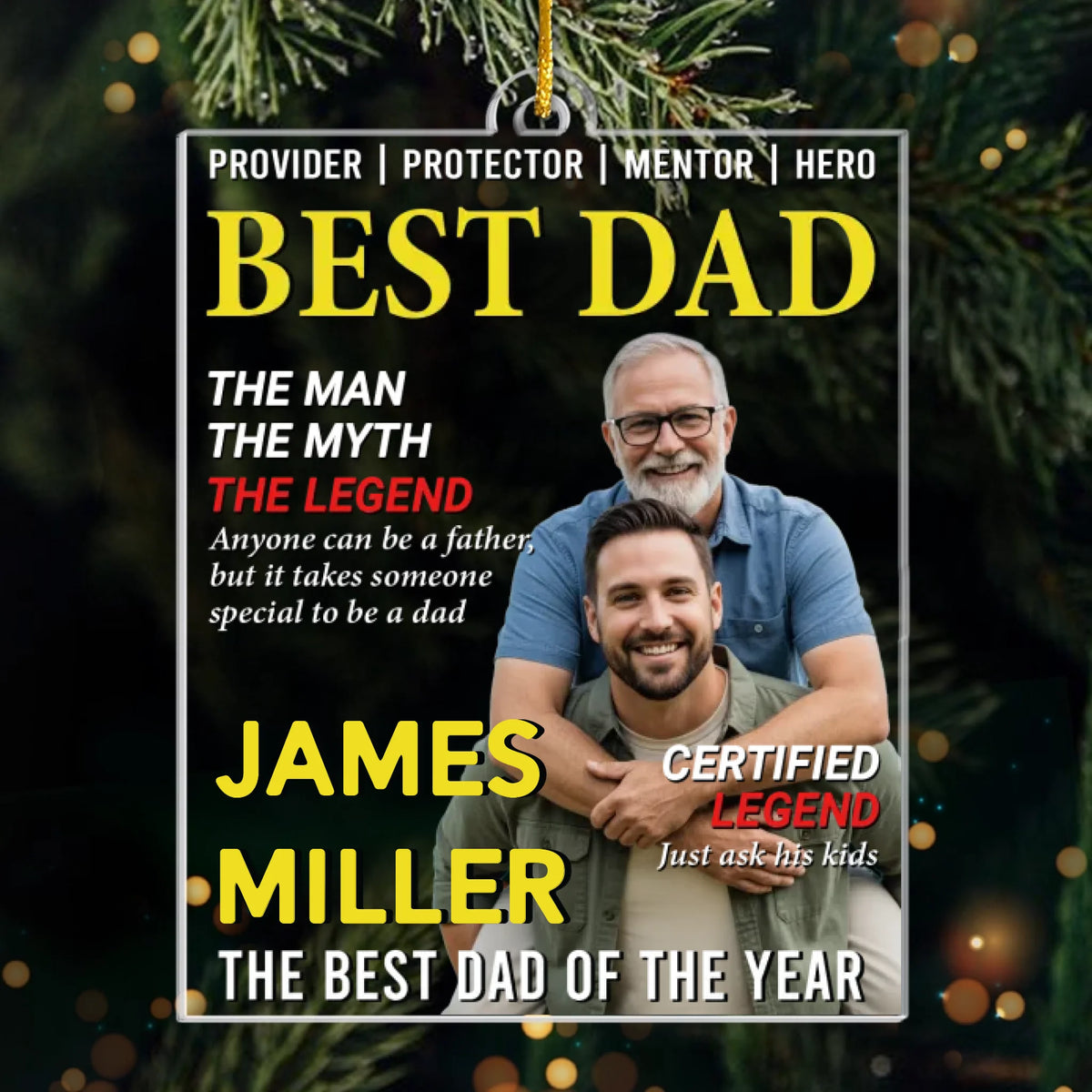 Custom Photo Magazine Acrylic Ornament - Personalized Christmas Birthday Gifts For Dad - His Strength Shapes Our Days