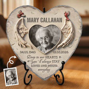 Custom Photo Heart Shaped Stone With Stand - Personalized Memorial Sympathy Gifts For Loss Of Mom, Dad - Forever In Memory