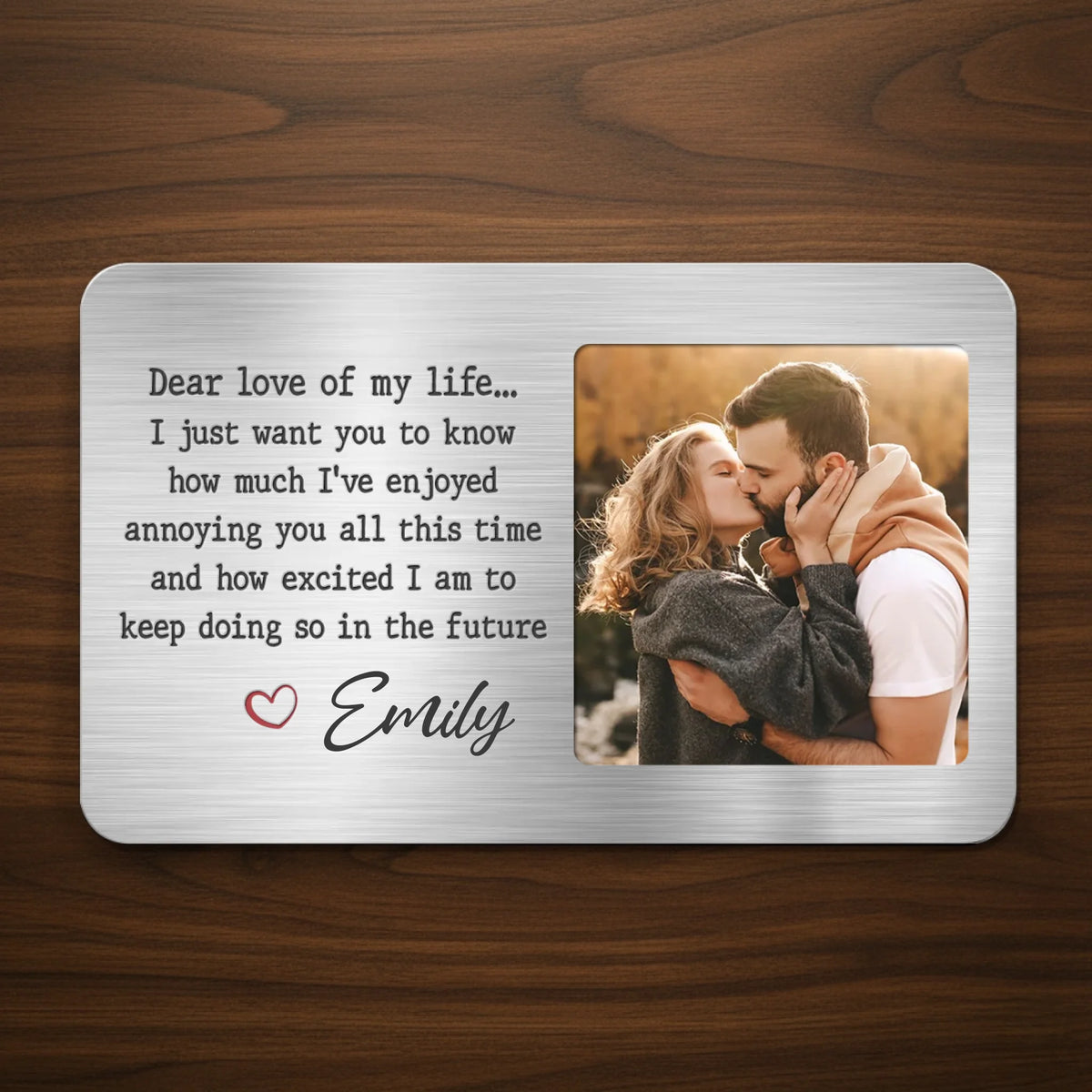 Photo personnalisée Chaque histoire d'amour est belle, mais la nôtre est ma préférée - Carte portefeuille en aluminium personnalisée pour couple - Cadeau pour mari et femme, anniversaire