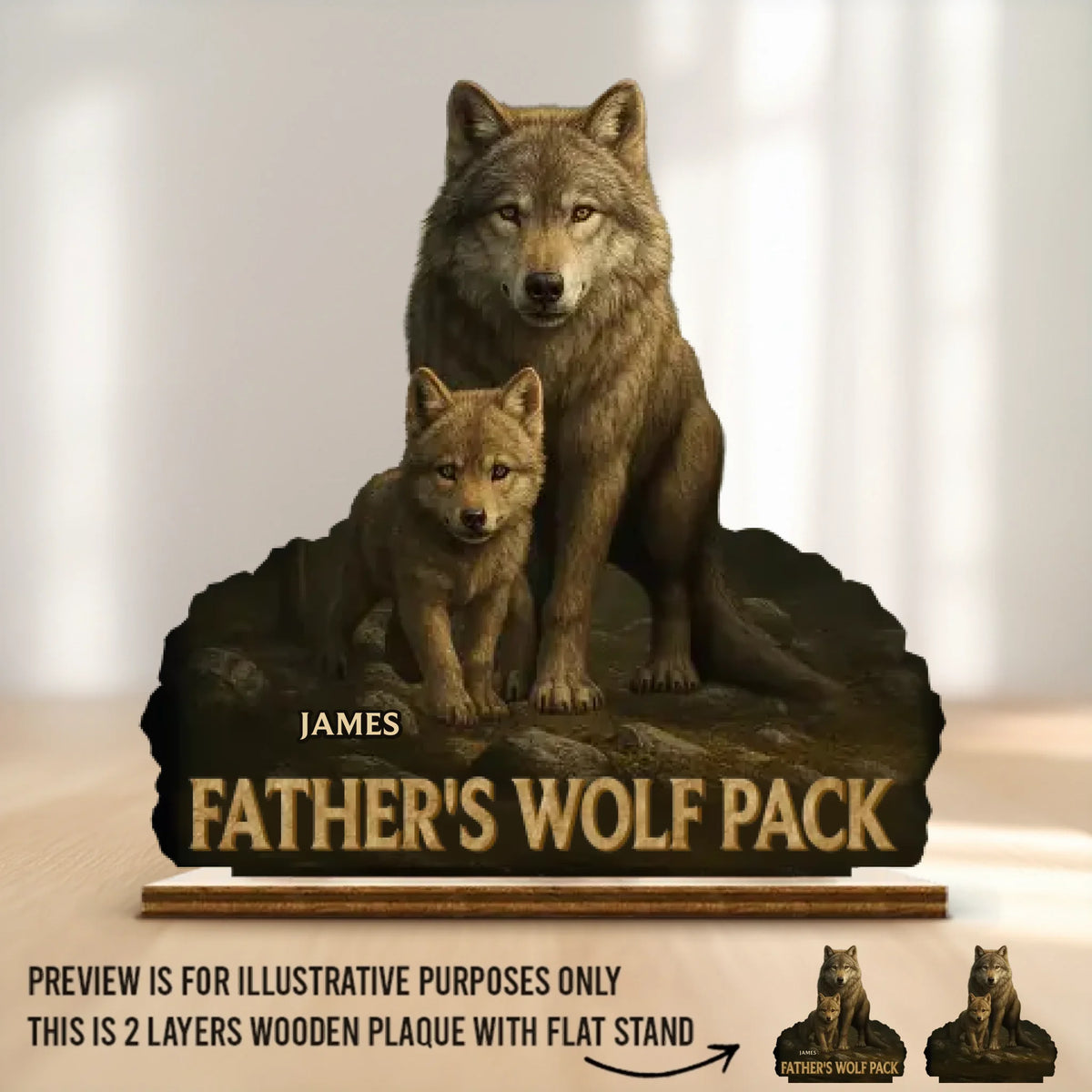 Papa Leads We Follow - Family Personalized Custom Shaped 2-Layered Wooden Plaque With Flat Stand - Father's Day, House Warming Gift For Dad, Grandpa