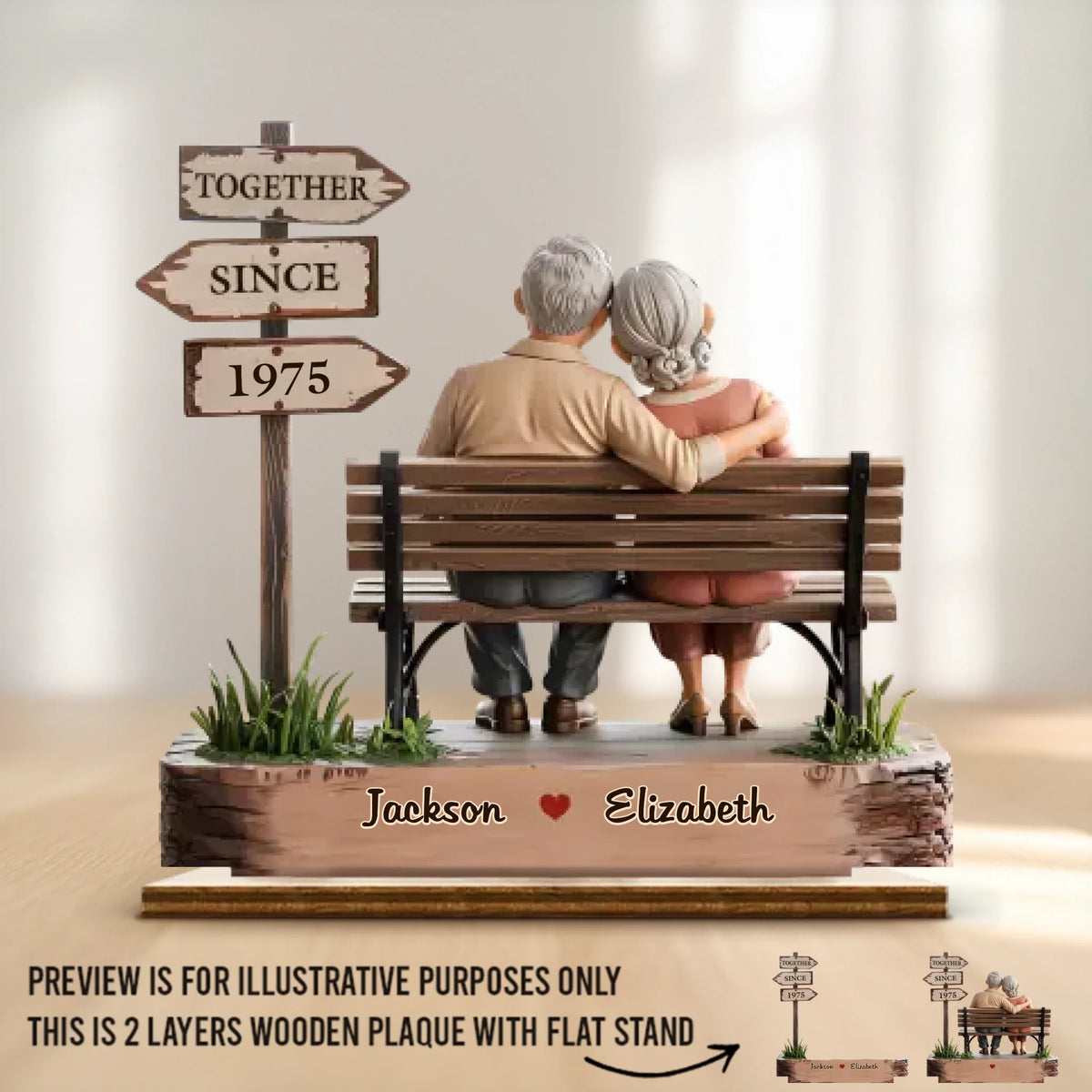 Ensemble, c'est mon endroit préféré - Plaque en bois personnalisée à 2 couches avec support plat - Cadeau de pendaison de crémaillère pour mari et femme, anniversaire