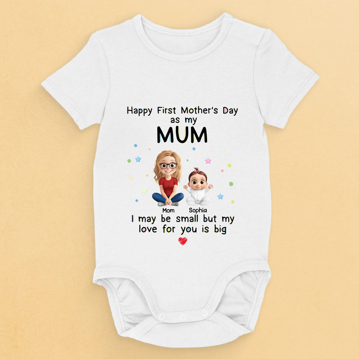Custom First Mother's Day Baby Onesie - Personalized Baby Shower, Gender Reveal Gifts For New Moms, New Dads, New Parents - Loved From Day One