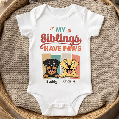 Custom First Mother's Day Baby Onesie - Personalized Baby Shower, Gender Reveal Gifts For New Moms, New Dads, New Parents, Dog Cat Lovers - My Siblings Have Paws