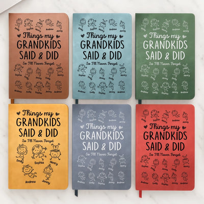 Custom Leather Writing Journal - Personalized Birthday Gifts For Grandma, Grandpa - Grandkids Are Pure Joy