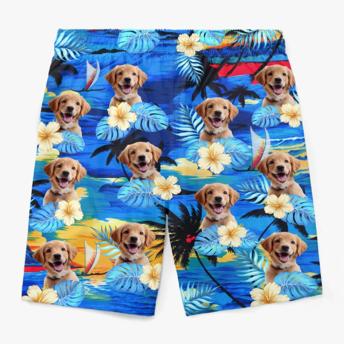 Short de plage hawaïen tropical Aloha personnalisé avec photo pour homme – Cadeaux de vacances et de voyage personnalisés pour la famille, les amoureux des chiens et des chats – La vie est plus belle avec Sandy Paws
