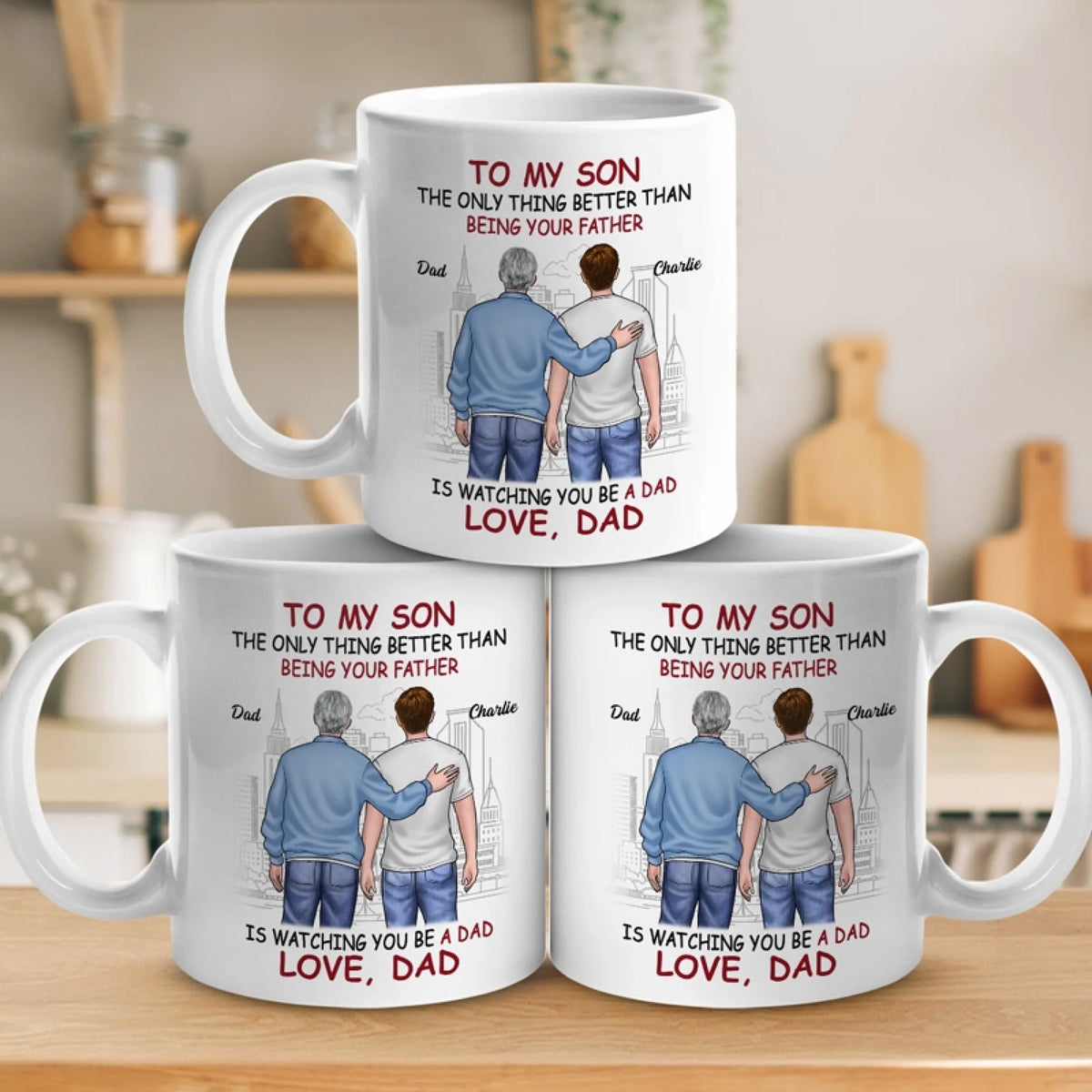 Tasse personnalisée « Fier de toi » – Cadeau pour la fête des pères et pour son fils