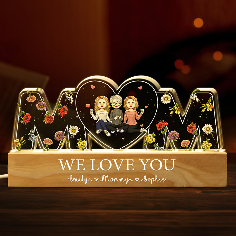 Maman, on t'aime - Veilleuse LED 3D personnalisée en acrylique avec lettres - Cadeau pour maman