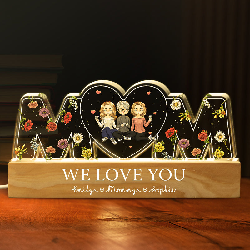 Maman, on t'aime - Veilleuse LED 3D personnalisée en acrylique avec lettres - Cadeau pour maman
