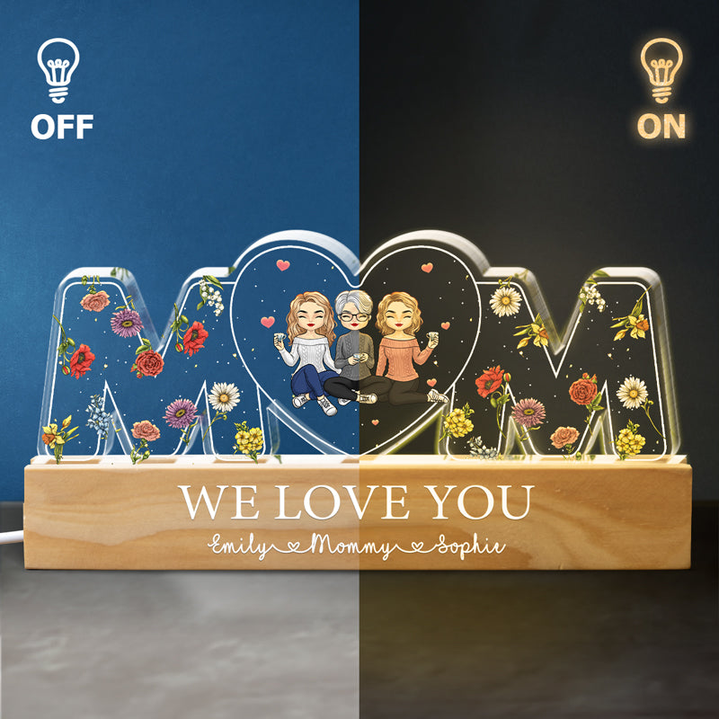 Maman, on t'aime - Veilleuse LED 3D personnalisée en acrylique avec lettres - Cadeau pour maman