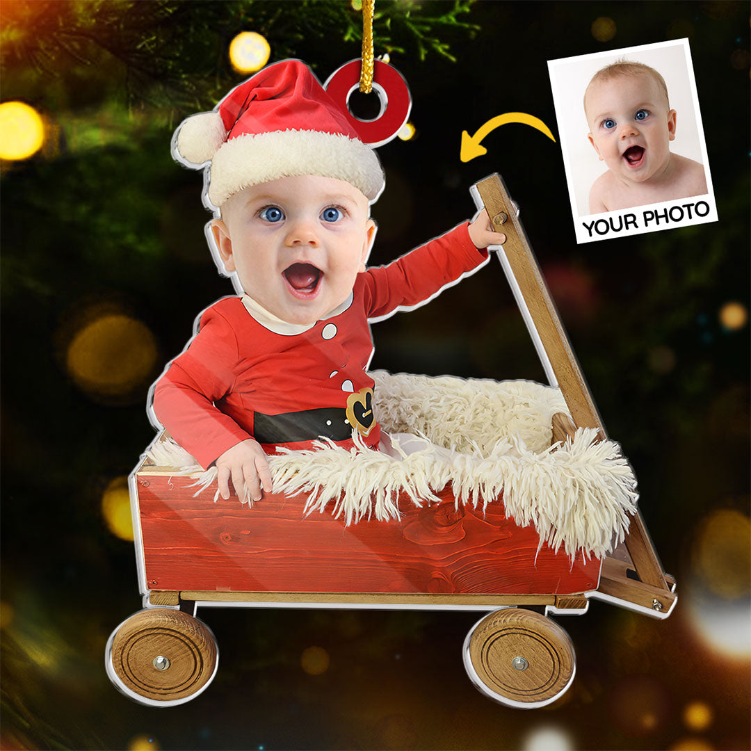 Photo personnalisée « Soyez heureux mon bébé » - Ornement personnalisé familial personnalisé - Forme personnalisée en acrylique - Cadeau de Noël pour bébé, enfant, nouveau-né