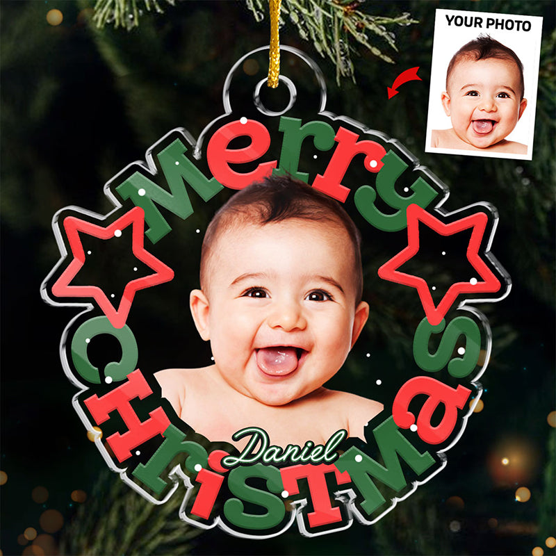 Miracle de Noël personnalisé avec photo - Décoration de Noël personnalisée pour toute la famille - Forme personnalisée en acrylique - Cadeau de Noël pour bébé, enfant et nouveau-né