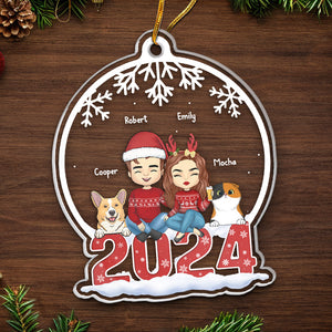 Joyeux Noël pour couple et animaux de compagnie - Décoration personnalisée pour chien et chat - Boule à neige en acrylique - Cadeau de Noël pour les propriétaires et les amoureux des animaux