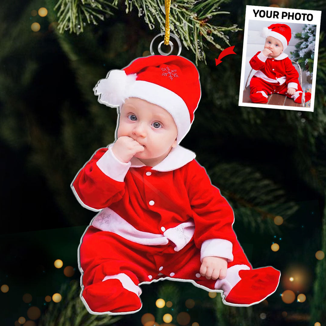 Photo personnalisée « C'est mon premier Noël » - Décoration personnalisée pour la famille - Acrylique de forme personnalisée - Cadeau de fête prénatale, premier Noël, cadeau de Noël pour les membres de la famille