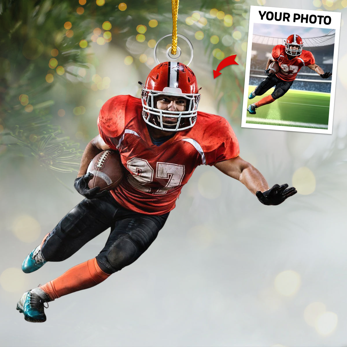 Custom Photo American Football Ornament - Sport Personalized Custom Ornament - Acrylic Custom Shaped - Christmas Gift For Football Players, US Football Lovers