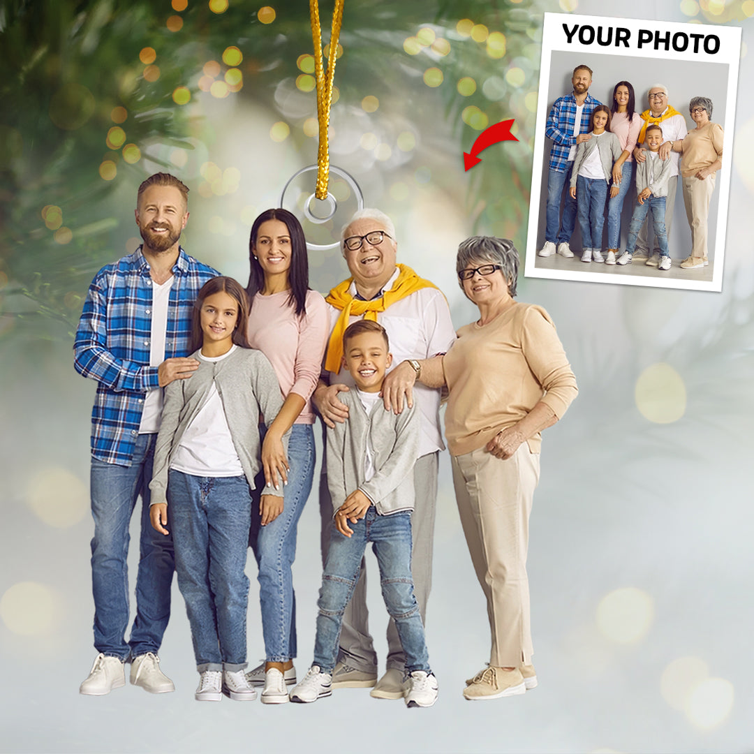 Photo personnalisée « Il n'y a pas d'endroit comme la maison » - Ornement personnalisé familial personnalisé - Forme personnalisée en acrylique - Cadeau de Noël pour les membres de la famille
