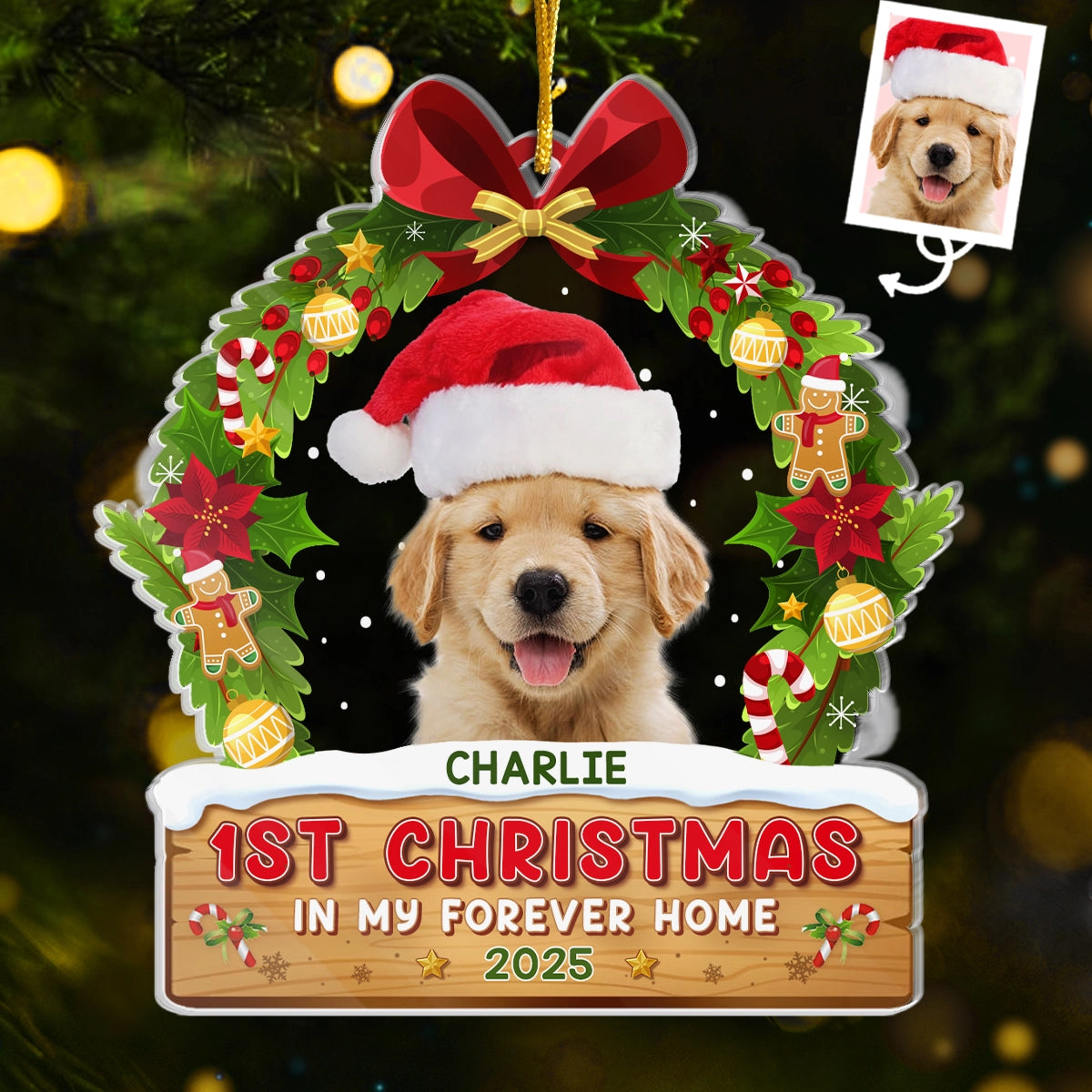 Custom Photo First Christmas In My Forever Home - Dog & Cat Personalized Custom Ornament - Acrylic Custom Shaped - Christmas Gift For Pet Owners, Pet Lovers