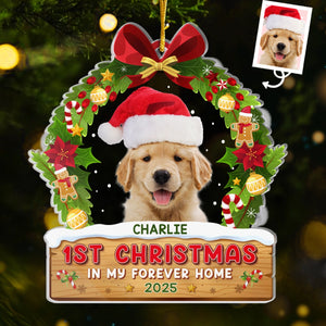 Custom Photo First Christmas In My Forever Home - Dog & Cat Personalized Custom Ornament - Acrylic Custom Shaped - Christmas Gift For Pet Owners, Pet Lovers