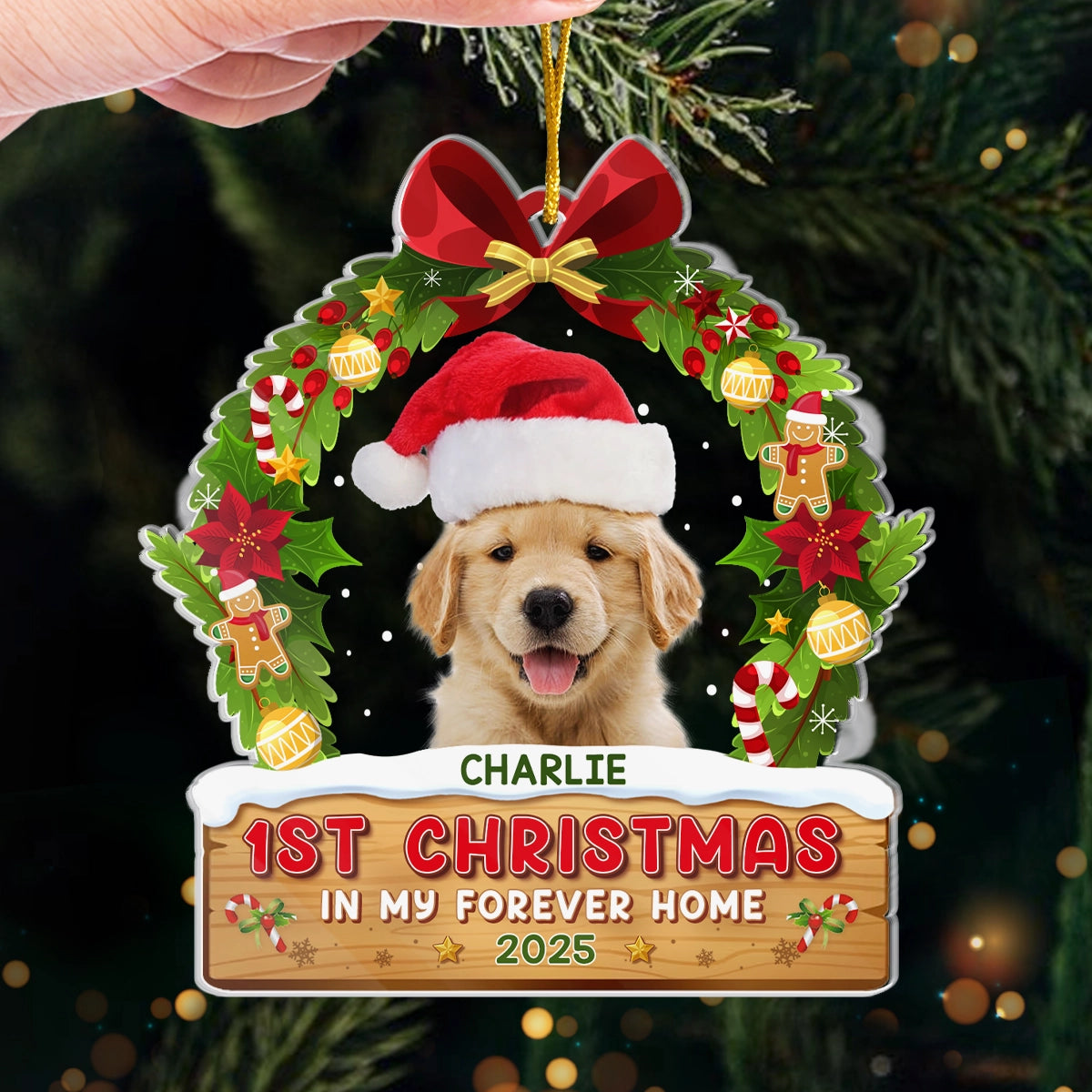 Custom Photo First Christmas In My Forever Home - Dog & Cat Personalized Custom Ornament - Acrylic Custom Shaped - Christmas Gift For Pet Owners, Pet Lovers