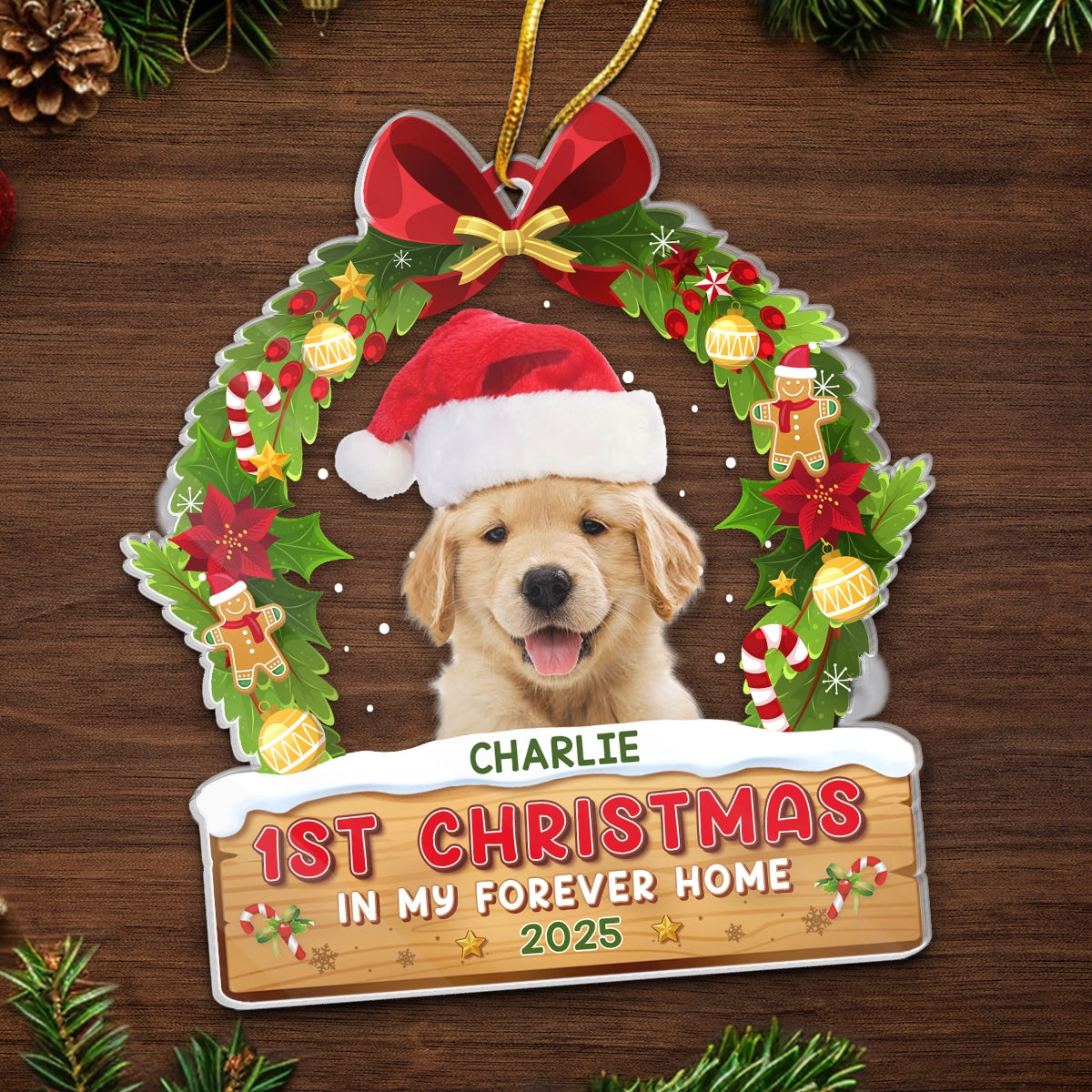 Custom Photo First Christmas In My Forever Home - Dog & Cat Personalized Custom Ornament - Acrylic Custom Shaped - Christmas Gift For Pet Owners, Pet Lovers