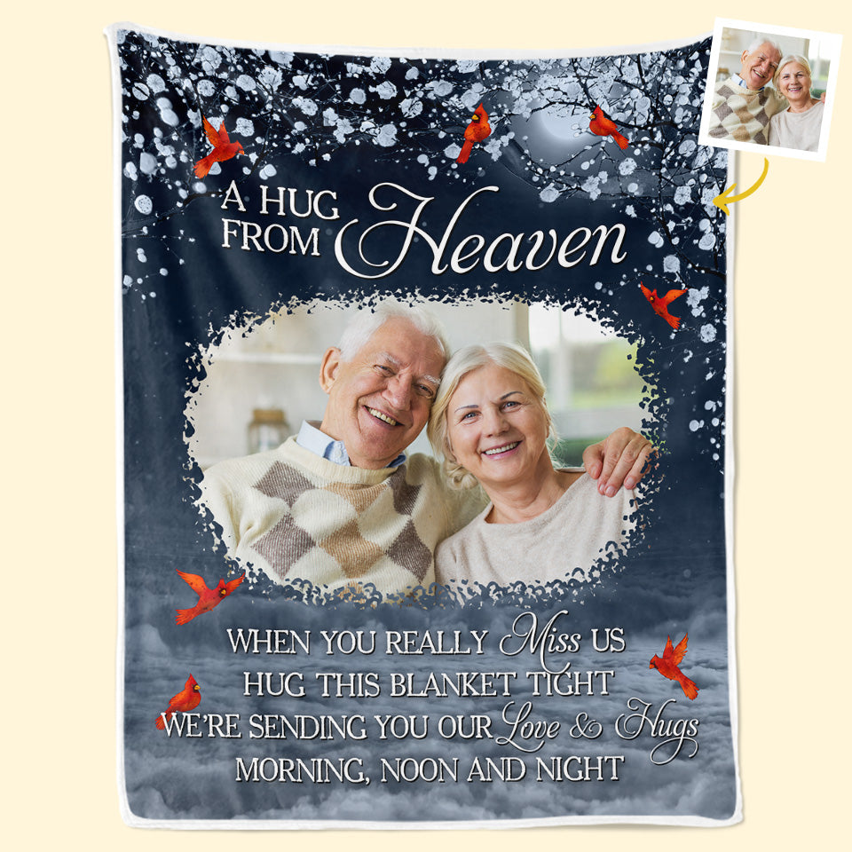 Photo personnalisée Je t'envoie un câlin du ciel - Couverture personnalisée commémorative - Cadeau de Noël, cadeau de condoléances pour les membres de la famille