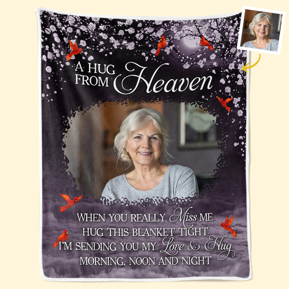 Couverture personnalisée avec photo « Je t'envoie un câlin » - Cadeau de Noël, cadeau de condoléances pour les membres de la famille