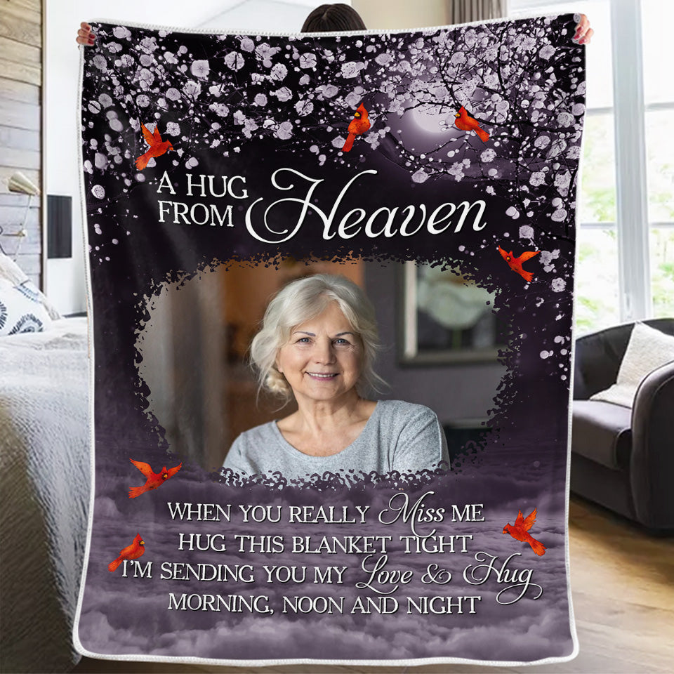 Couverture personnalisée avec photo « Je t'envoie un câlin » - Cadeau de Noël, cadeau de condoléances pour les membres de la famille