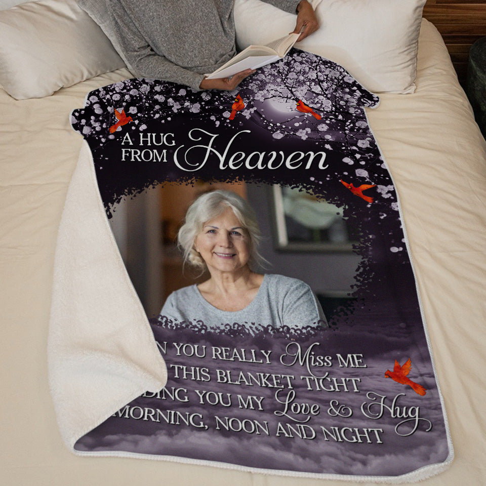 Couverture personnalisée avec photo « Je t'envoie un câlin » - Cadeau de Noël, cadeau de condoléances pour les membres de la famille