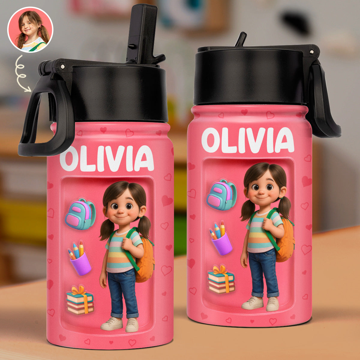 Custom Photo Kids Backpack, Water Bottle, Lunch Bag - Personalized Back To School Gifts For Kids - Hydrate For Learning And Play