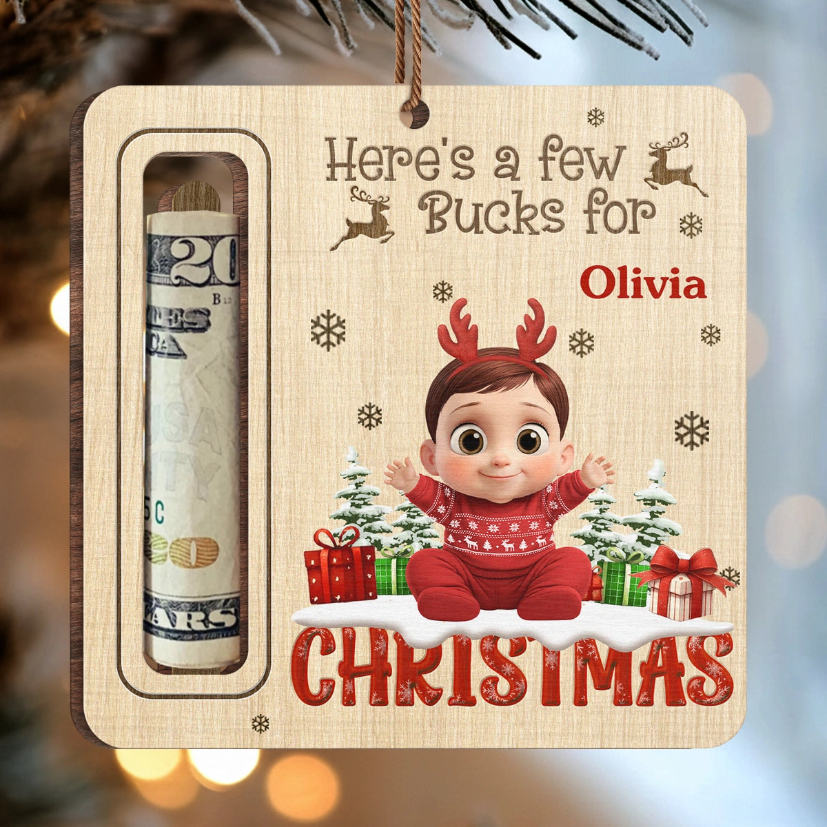Custom Wooden Money Holder Ornament - Personalized Christmas Birthday Gifts For Kids - Magic Shines In Little Hearts