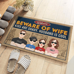 Attention, épouse, mari, c'est cool ! Tapis décoratif personnalisé pour la famille ! Cadeau pour les membres de la famille