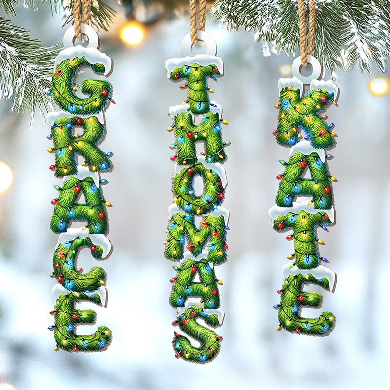 Custom Pine Tree Letter Wooden Ornament - Personalized Christmas Birthday Gifts For Mom, Dad, Brother, Sister, Kids - Evergreen Hearts