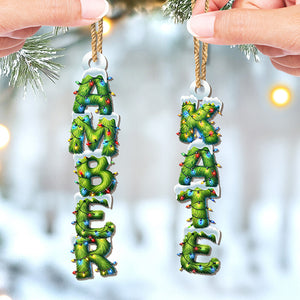 Custom Pine Tree Letter Wooden Ornament - Personalized Christmas Birthday Gifts For Mom, Dad, Brother, Sister, Kids - Evergreen Hearts