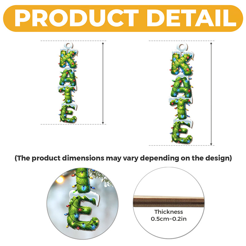 Custom Pine Tree Letter Wooden Ornament - Personalized Christmas Birthday Gifts For Mom, Dad, Brother, Sister, Kids - Evergreen Hearts