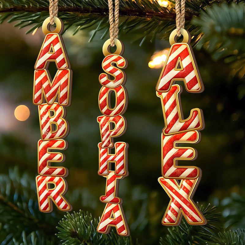 Custom Candy Cane Letter Wooden Ornament - Personalized Christmas Birthday Gifts For Mom, Dad, Brother, Sister, Kids - Sweet Names, Sweeter Memories