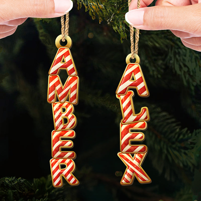 Custom Candy Cane Letter Wooden Ornament - Personalized Christmas Birthday Gifts For Mom, Dad, Brother, Sister, Kids - Sweet Names, Sweeter Memories