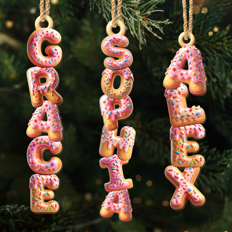 Custom Donut Letter Wooden Ornament - Personalized Christmas Birthday Gifts For Mom, Dad, Brother, Sister, Kids - A Bite Of Holiday Happiness