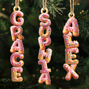 Custom Donut Letter Wooden Ornament - Personalized Christmas Birthday Gifts For Mom, Dad, Brother, Sister, Kids - A Bite Of Holiday Happiness