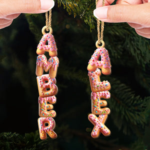 Custom Donut Letter Wooden Ornament - Personalized Christmas Birthday Gifts For Mom, Dad, Brother, Sister, Kids - A Bite Of Holiday Happiness